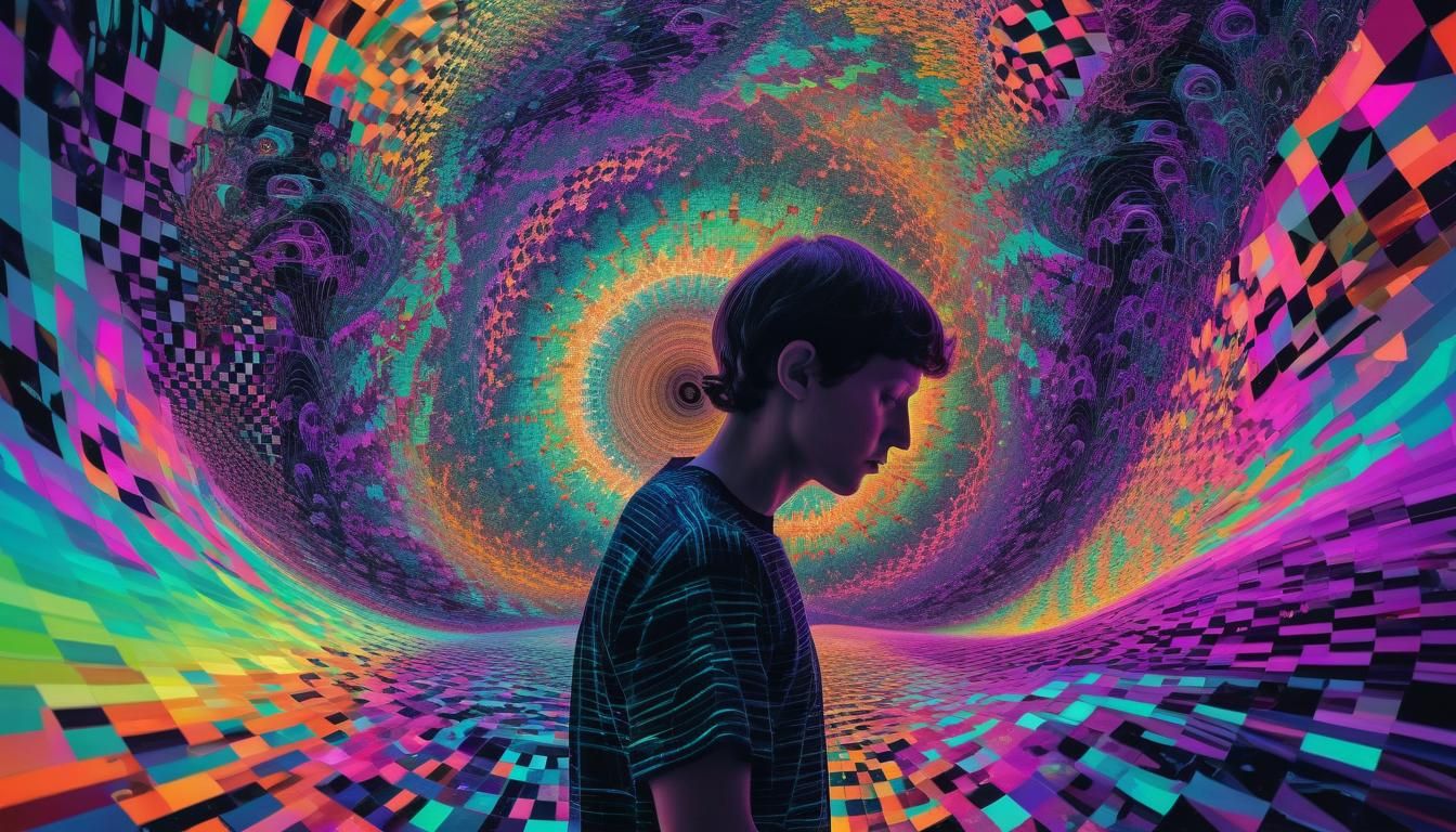 Quantum Fractal Art: Glitching Person in Cyberpunk Style