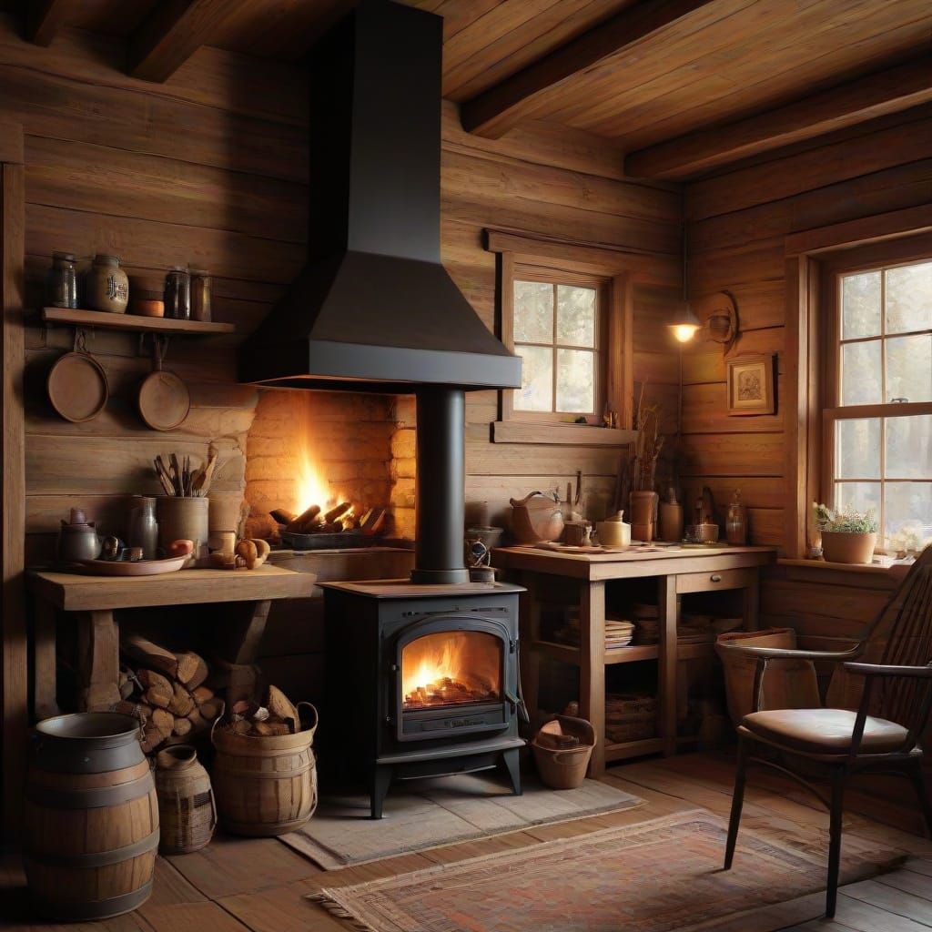 Wild West Cabin Interior with Fireplace