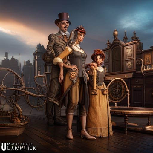 Steampunk Family Portrait in Detailed Matte Painting