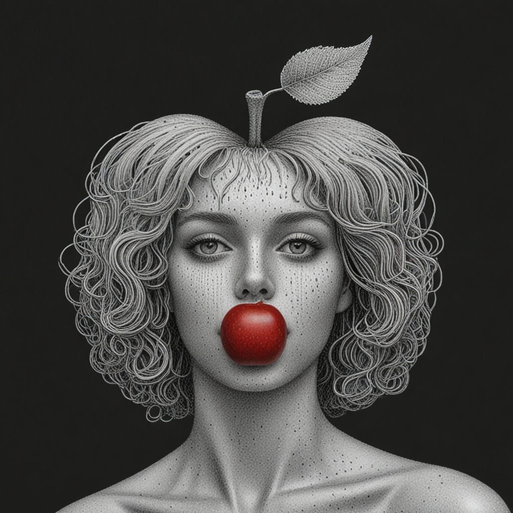 Siver Girl eats Red Apple