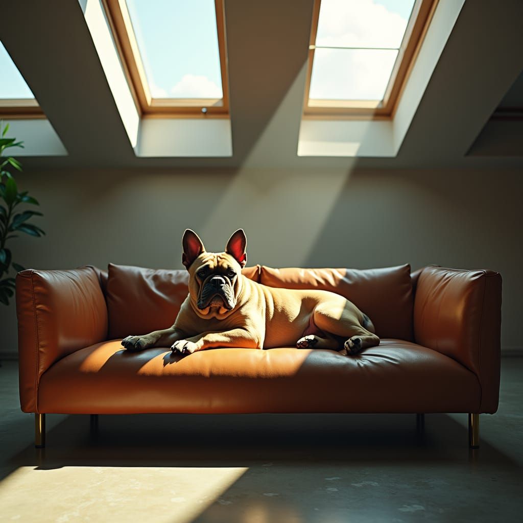 French Bulldog Lounging in Stylish Loft, Cinematic Style