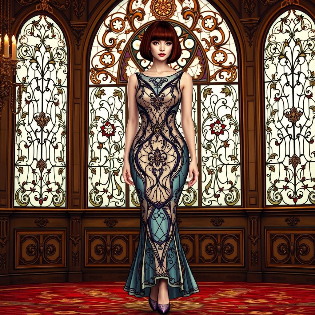 Art Nouveau Crystal Dress in Lavish Ballroom