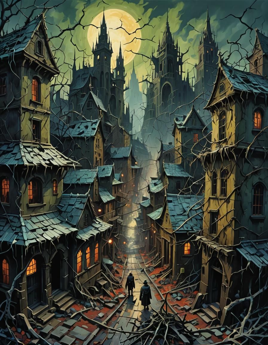 Desolate Thorn City Haunted by Ghosts: Abstract Art