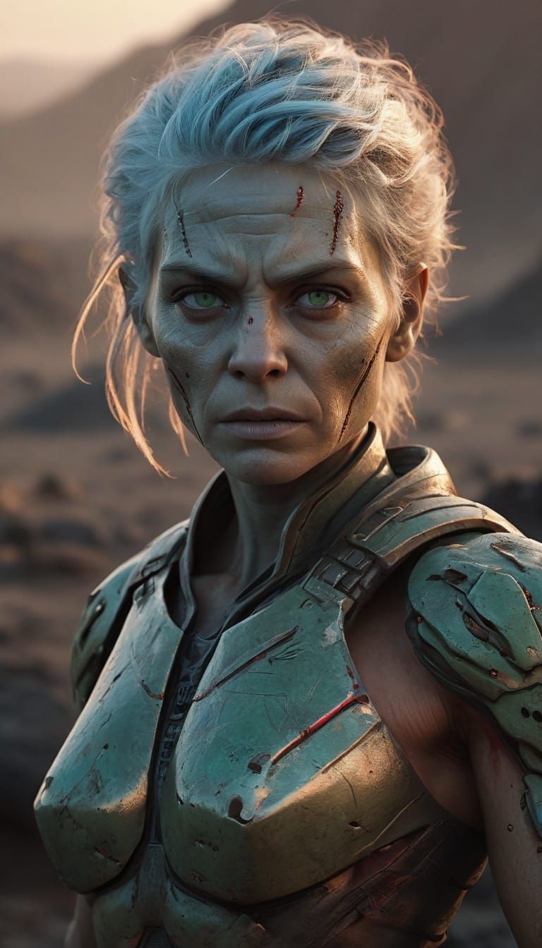 Mature Alien Warrior Stands Tall in Barren Battlefield