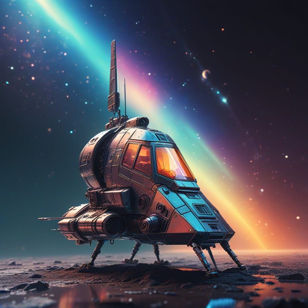 Fantasy Sci-Fi Scoutship in Ethereal Glowing Landscape