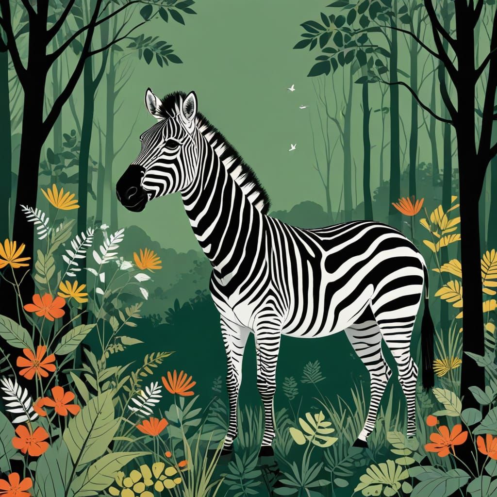 Majestic Zebra in Classic Flat Illustration Style