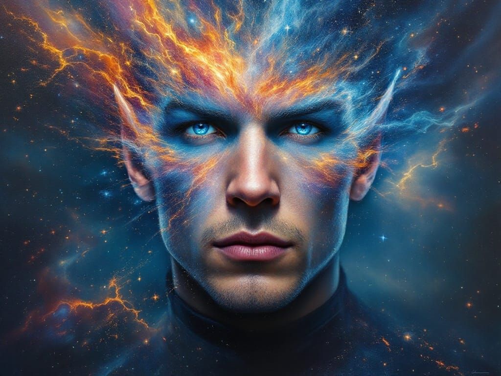 Cosmic Man: A Hyper-Realistic Galactic Portrait