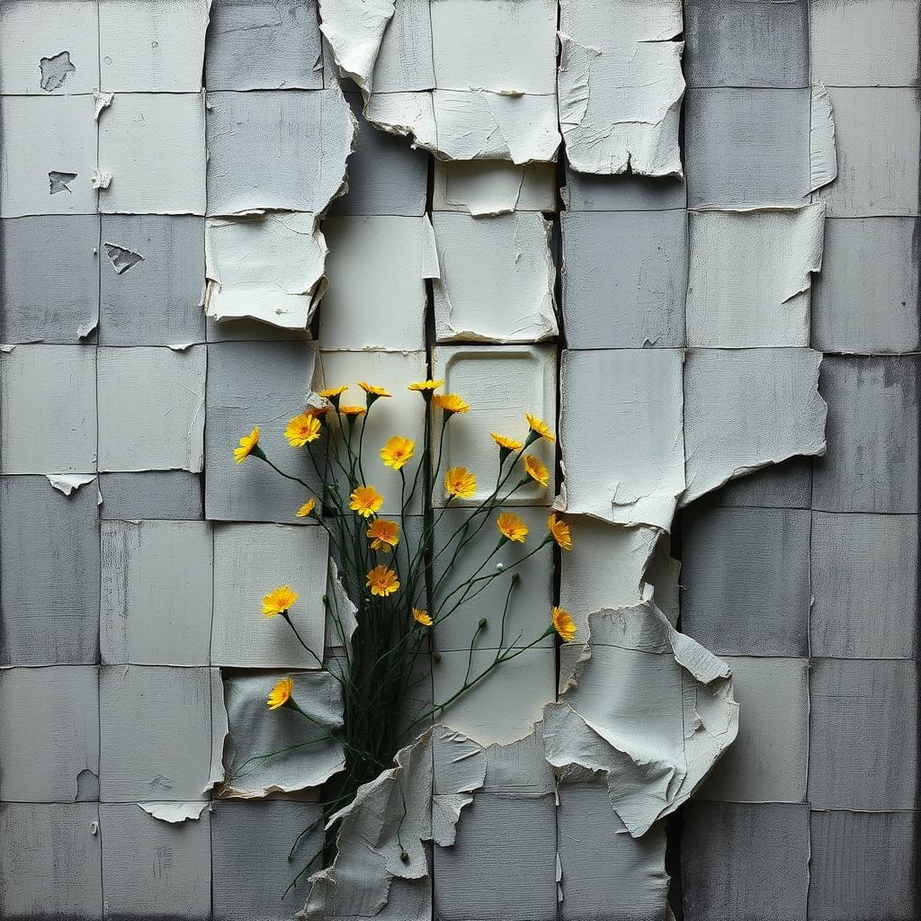 Torn Canvas with Flowers in Dark Fantasy Style