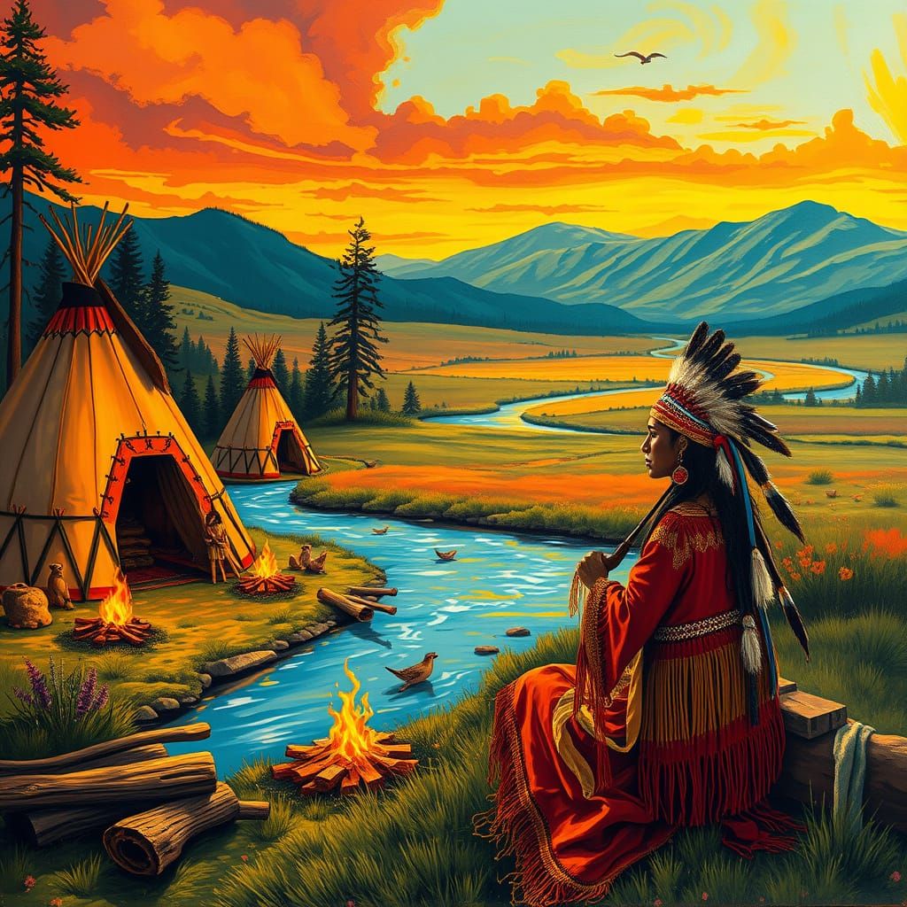 Native American Landscape in Vibrant Colors