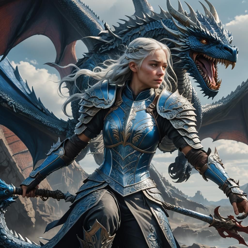 Targaryen Princess and Dragon over Valyria Digital Painting