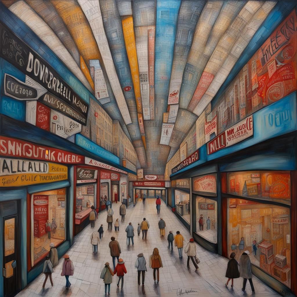 Montreal Underground City: Mixed-Media Painting