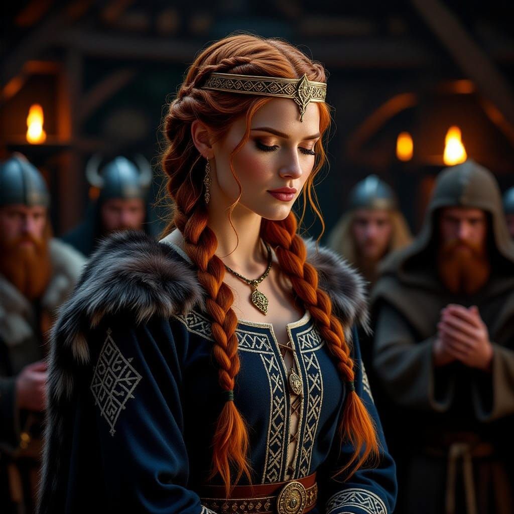 Viking Goddess Hlin in Valhalla: Detailed Matte Painting
