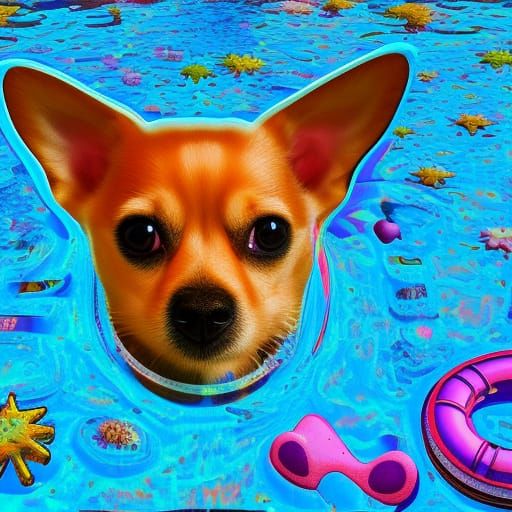 Dog in Lake: Holographic Astral Cosmic Illustration