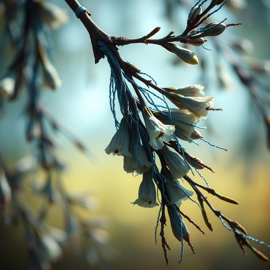 Hyperrealistic Willow Branches with Ruffled Flowers