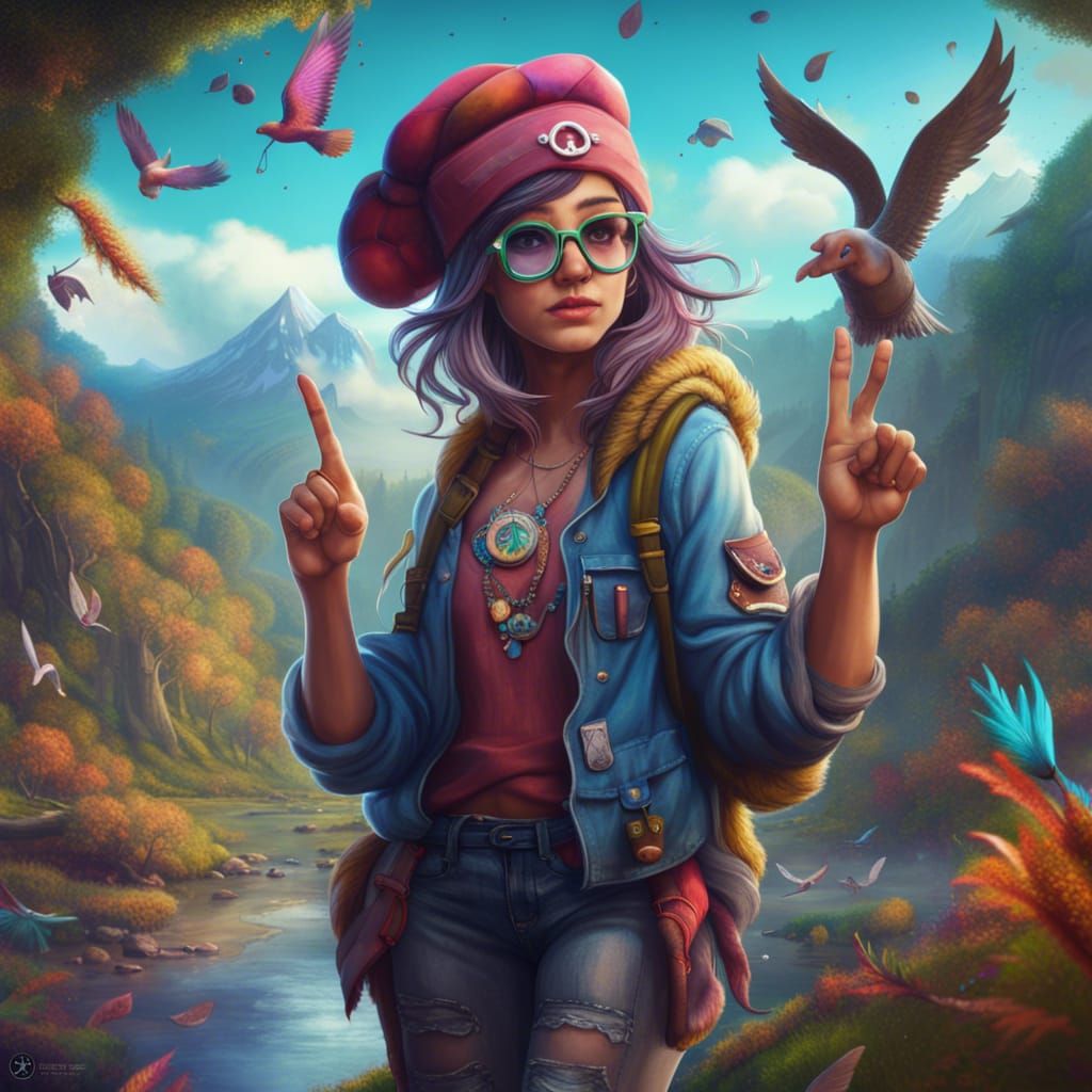 Colorful Hipster Girl in Nature, Fantasy Art