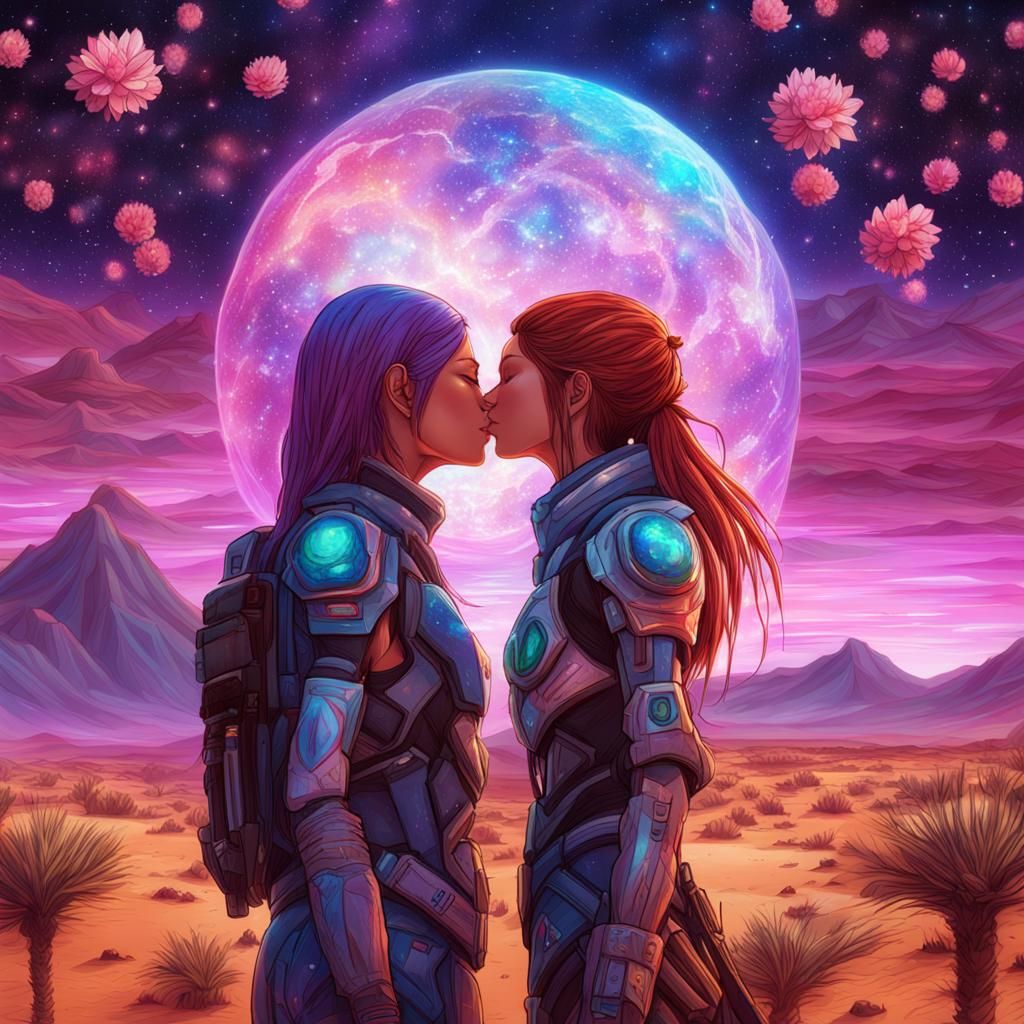 Desert Kiss: Holographic Astral Illustration