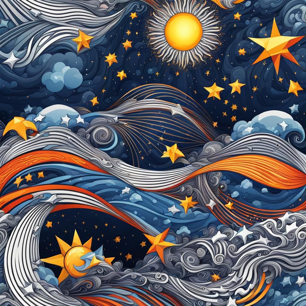 Sun vs Moon with Nautical Stars and Flags