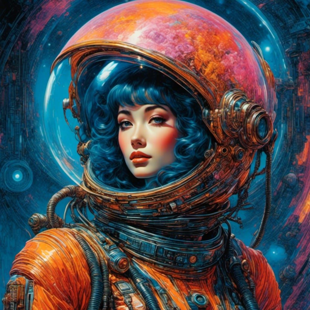 Female Space Explorer on Alien Planet in Watercolor