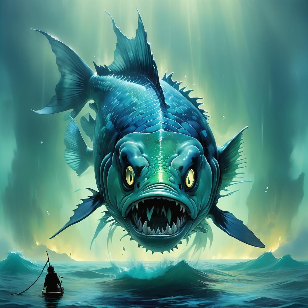 Colossal Bioluminescent Fish Breaching Surface, Miyazaki-Ins...