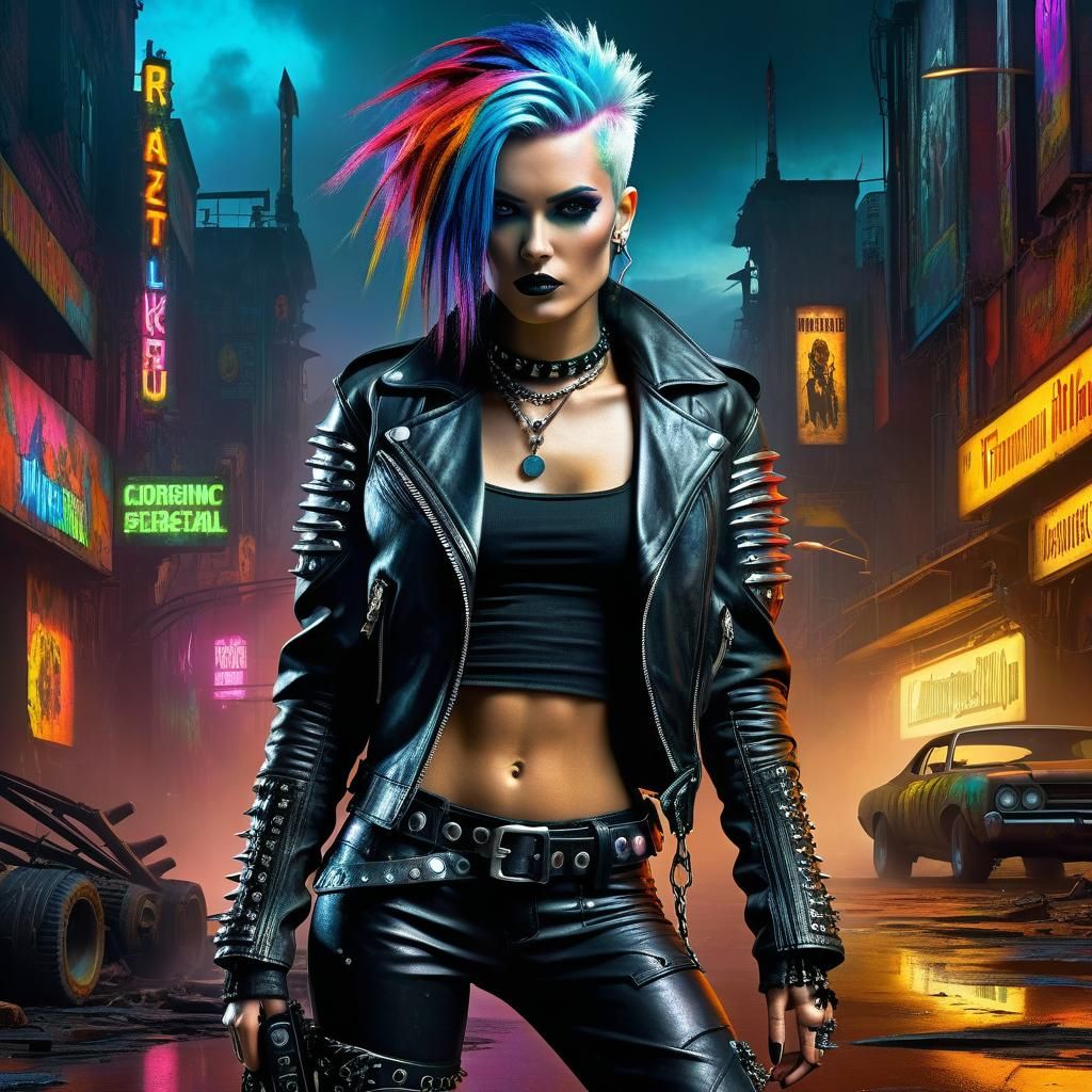 Punk Gothic Woman in Cyberpunk Grunge Art