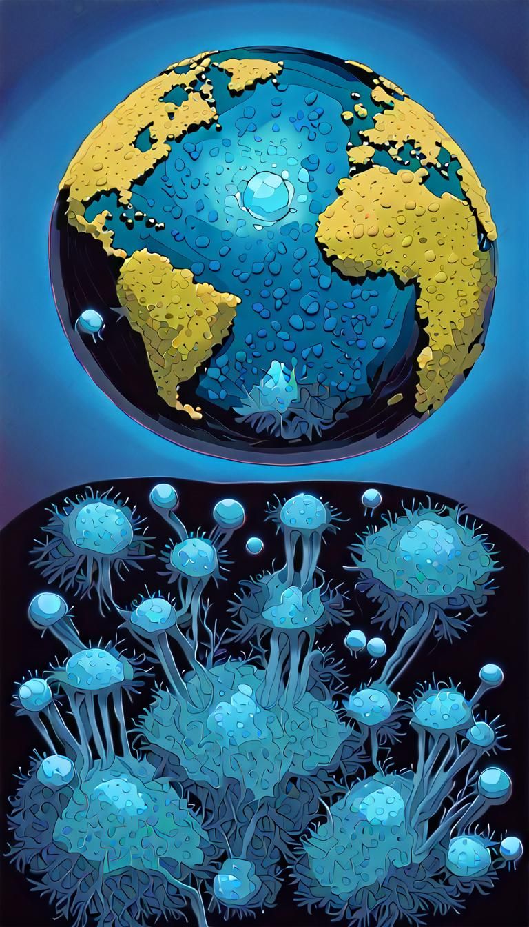 Electric Blue Bioluminescent Organisms in Invisible Globe