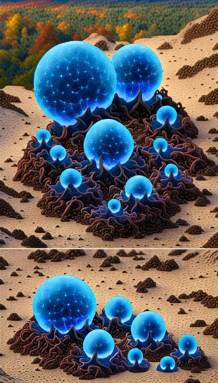 Bioluminescent Organisms in Transparent Globe, Digital Art