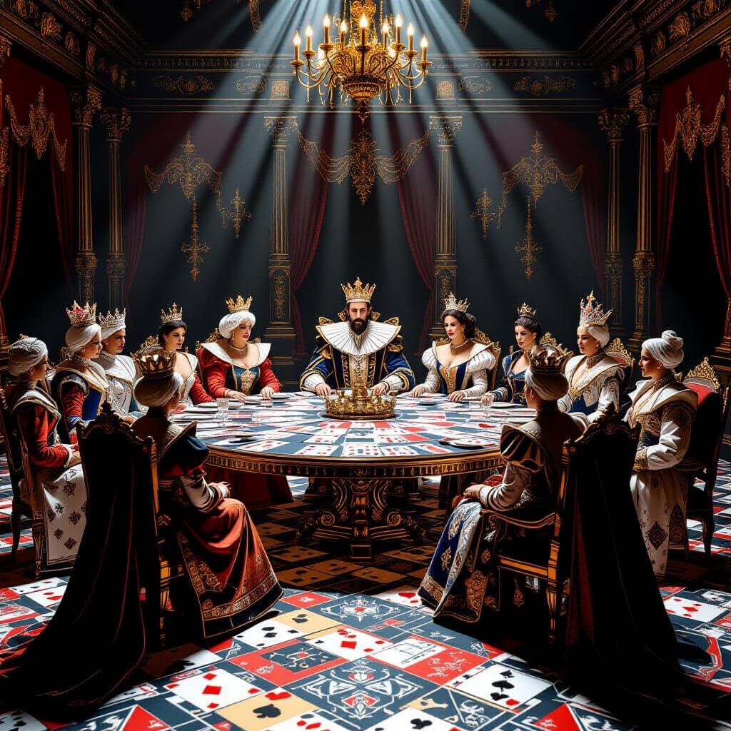 Royal Court Made of Playing Cards in Dutch Masters Style