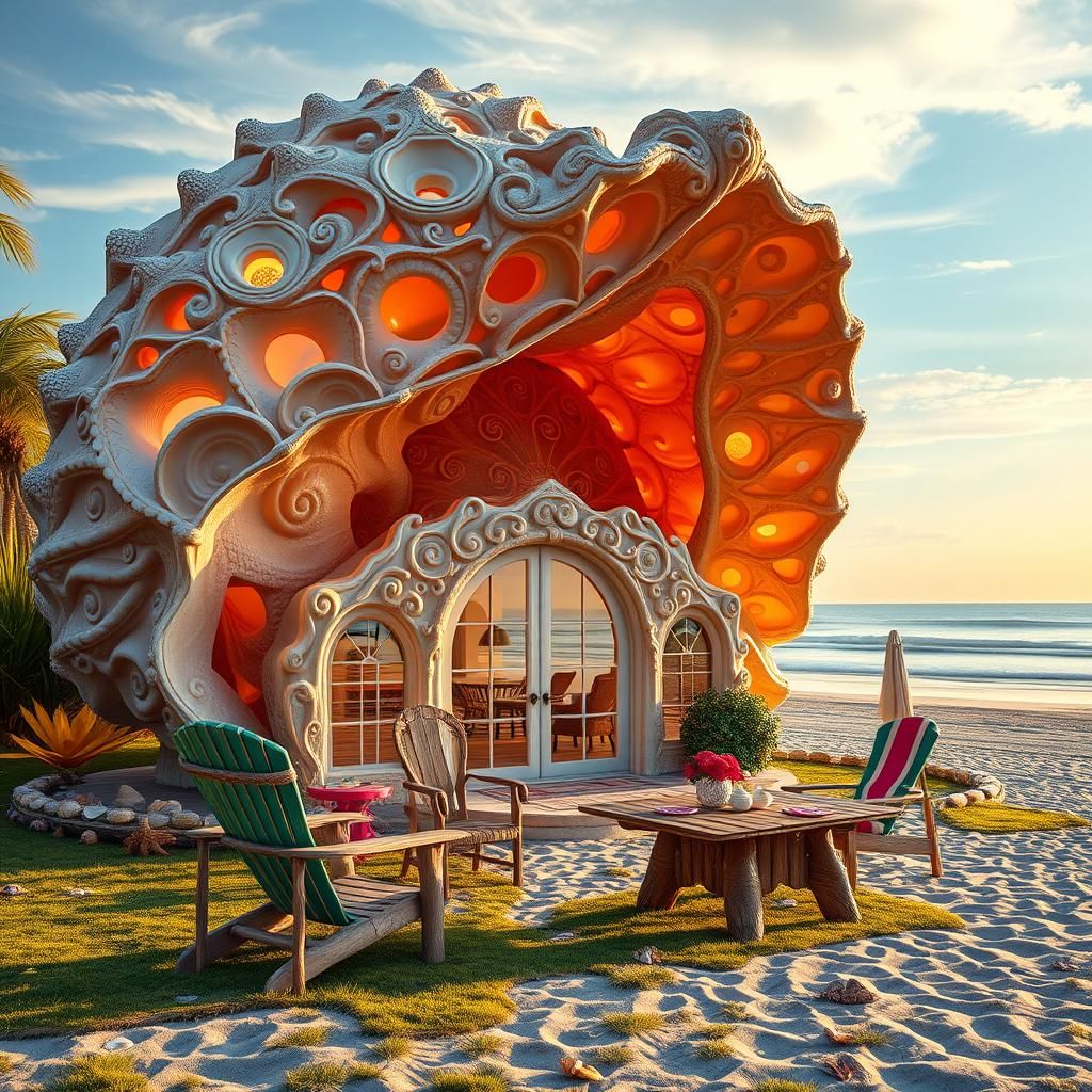 Majestic Conch Shell Home on a Beach
