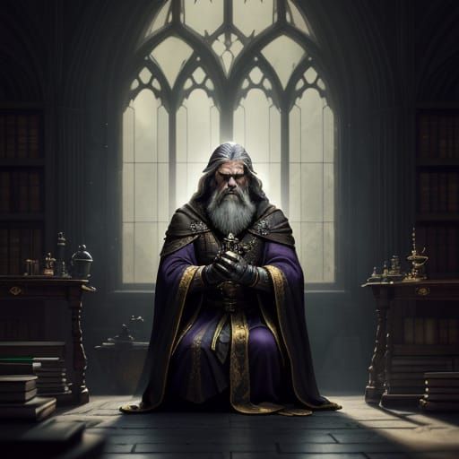 Gothic Alchemist in Golden Crucible Illumination