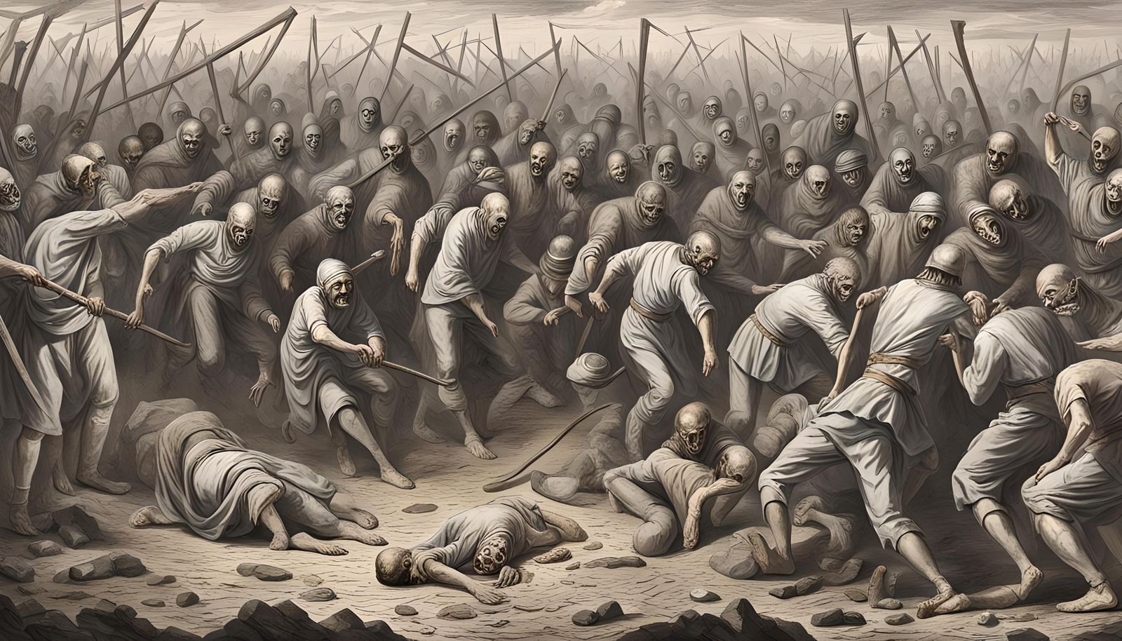 Distressed Figures in a Desolate Landscape