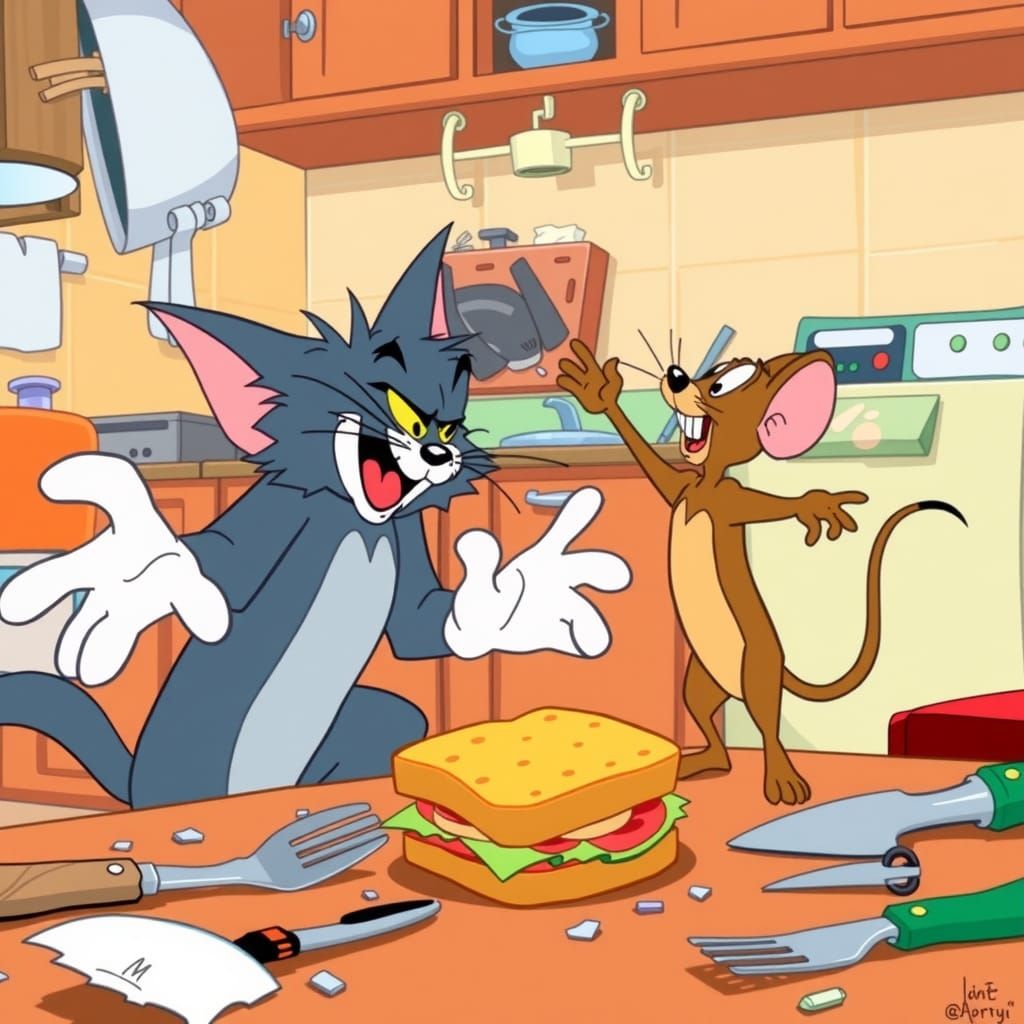 Tom and Jerry Chaotic Kitchen Cartoon Scene