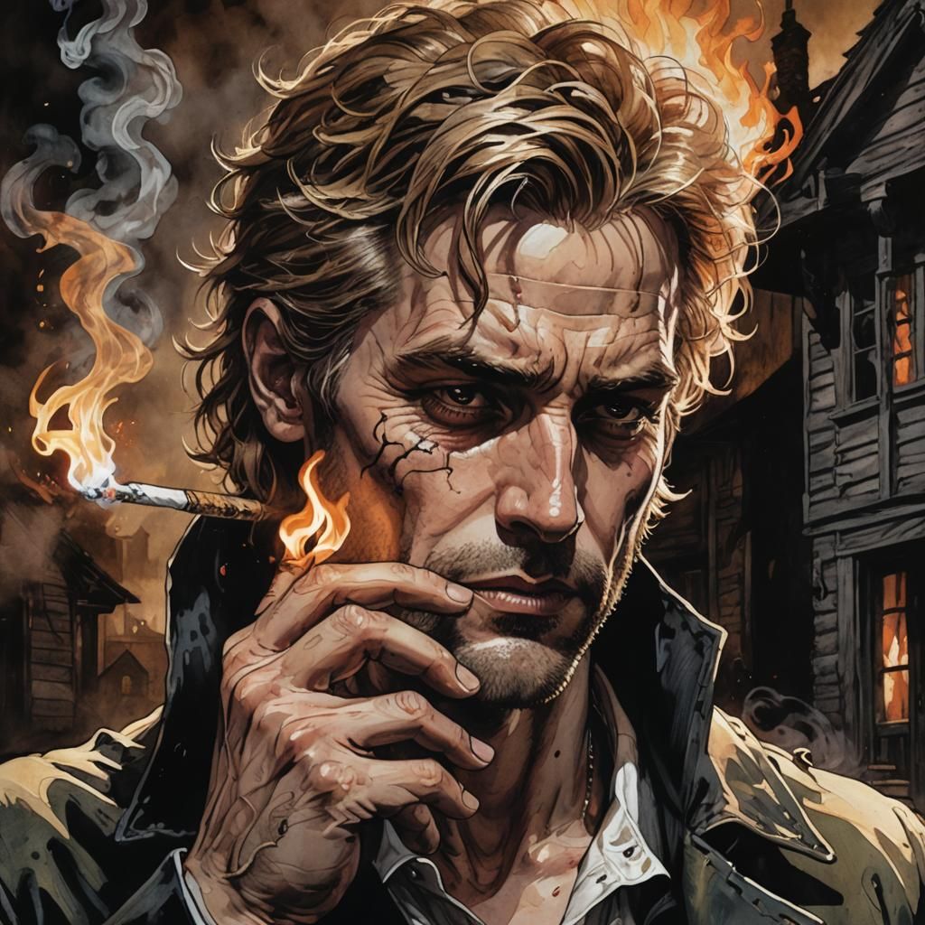 Alcohol ink illustration of John Constantine, an antihero ma...