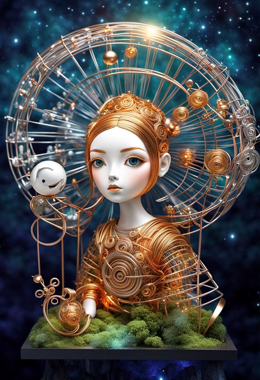 Mystical Wire Sculpture of Chibi Toddler in Forest