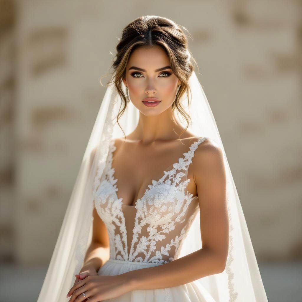 Beautiful Woman in Elegant Wedding Dresses Cinematic Film St...