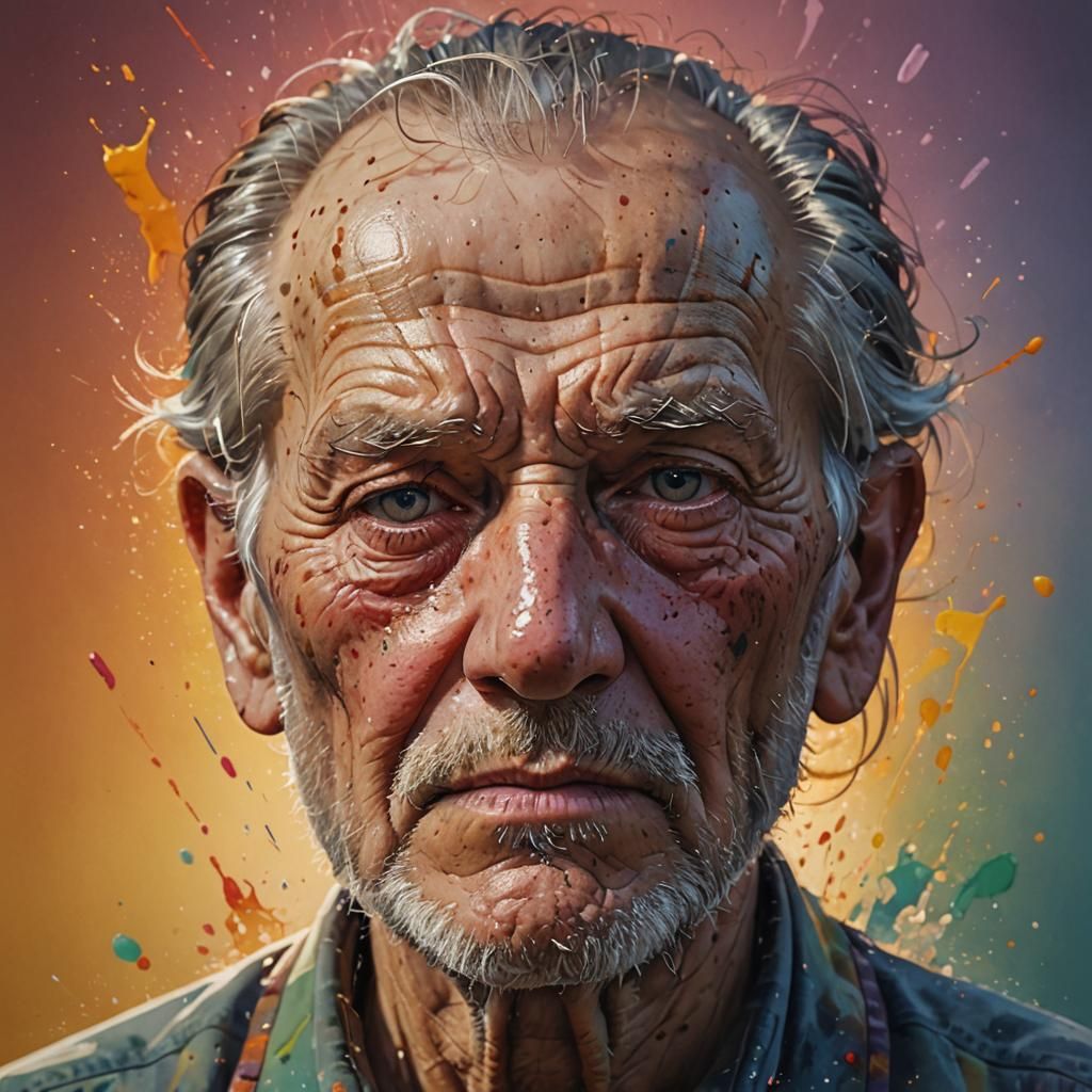 Hyperrealistic Portrait of an Old Man as Splash Art