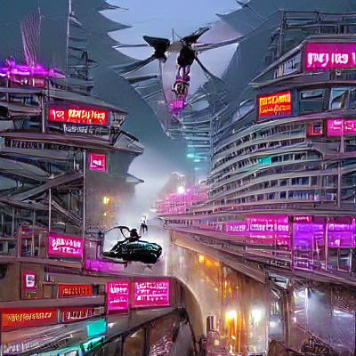 Cyberpunk Cityscape with Flying Cars