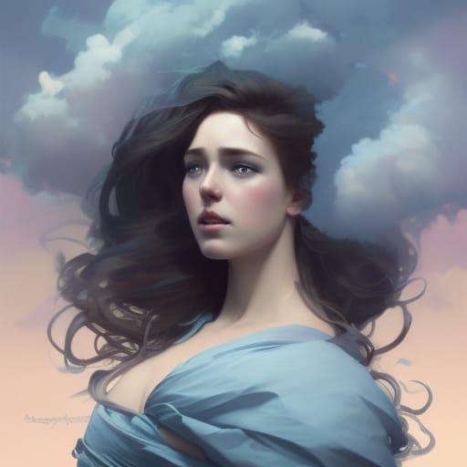 Sky-Blue Cloud Woman: Hyperdetailed Artstation Portrait