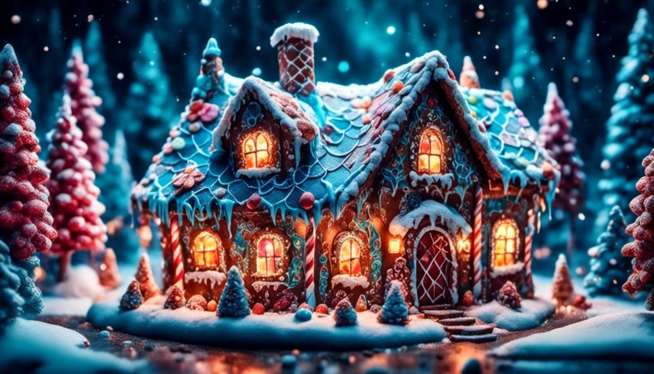 Gingerbread House in Winter Wonderland Illustration