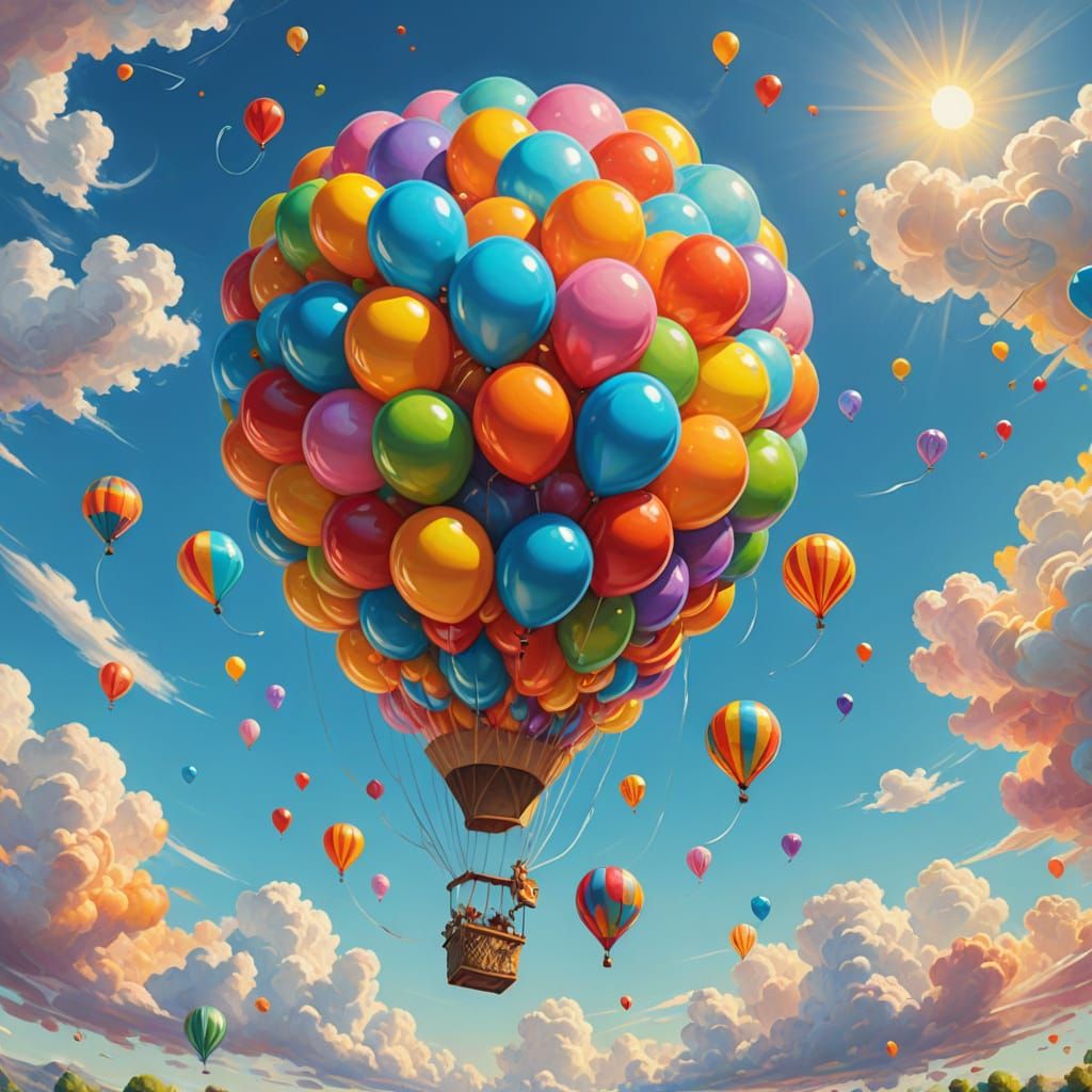 Whimsical Chupa Chups Balloon in Oil Painting Style
