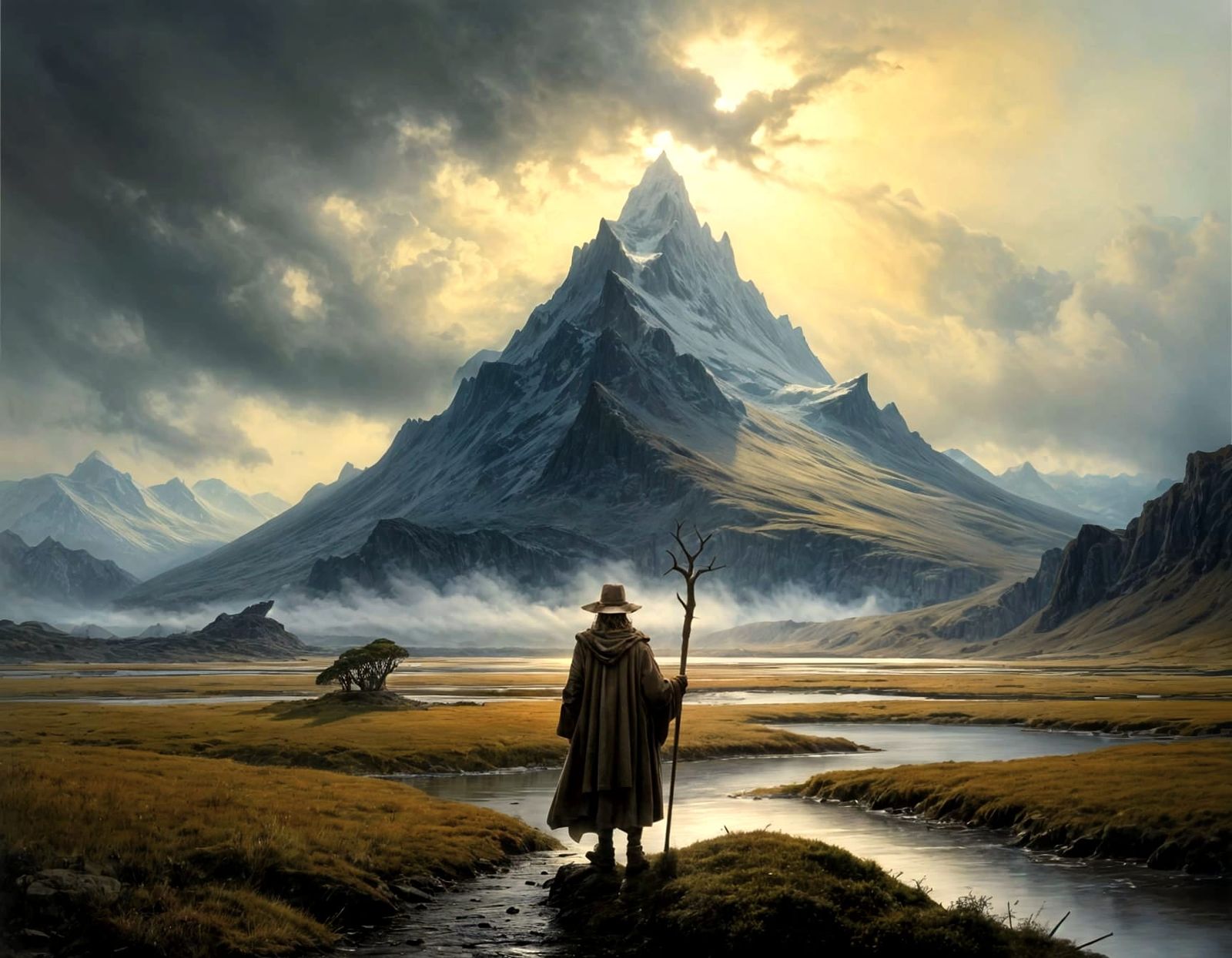 A Lonely Mountain Looms Over the Marshy Landscape