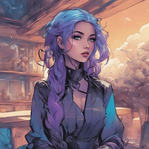 Portrait of a Beautiful Purple-Haired Tatar Girl