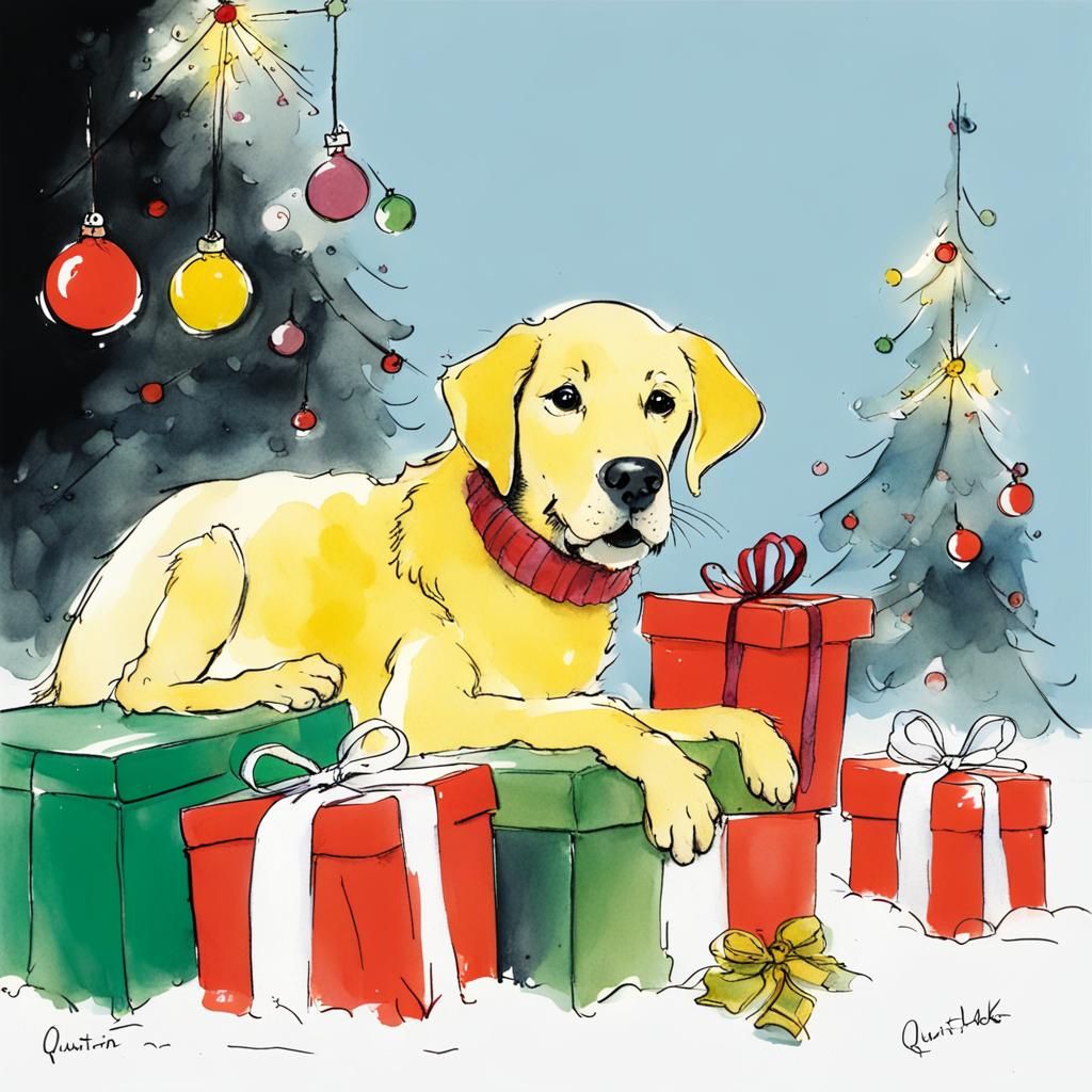 Charming Christmas Labrador in Quentin Blake Style