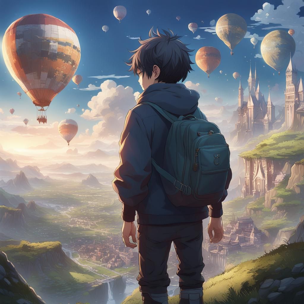 Ironic Boy Gazing at Strange World: 3D Anime Art
