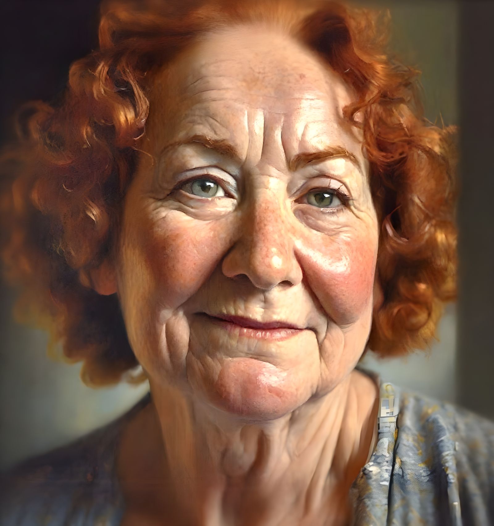 Portrait of a 70-Year-Old Woman with Green Eyes