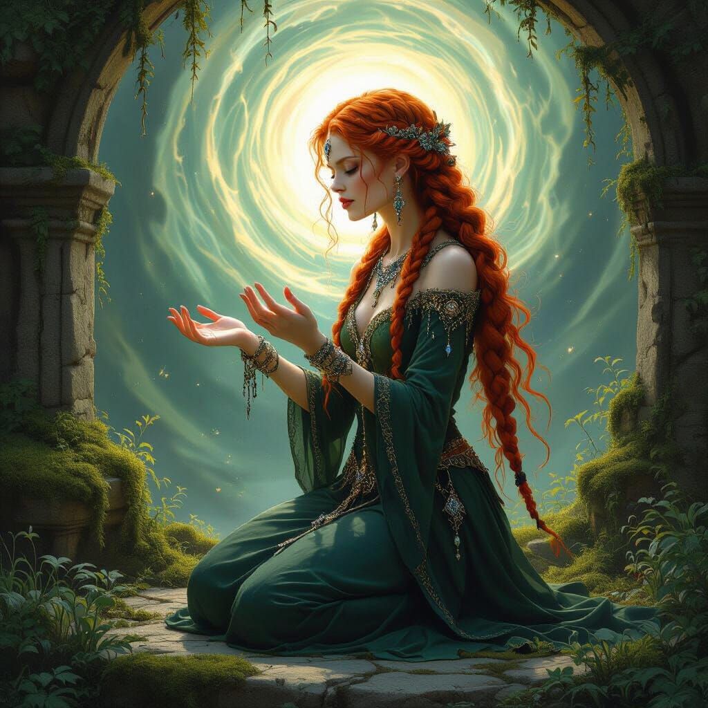 Red-Haired Sorceress at Ancient Altar