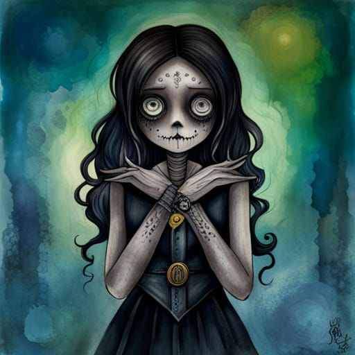 Ominous Gothic Anime in Cool Monochromatic Watercolor