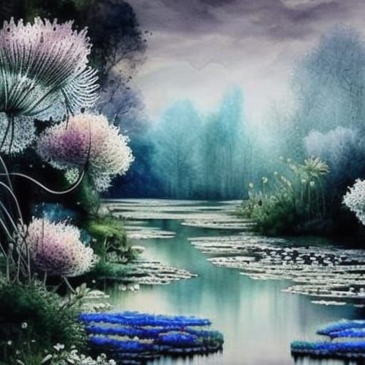 Floral River in Hyperdetailed Watercolour Fantasy