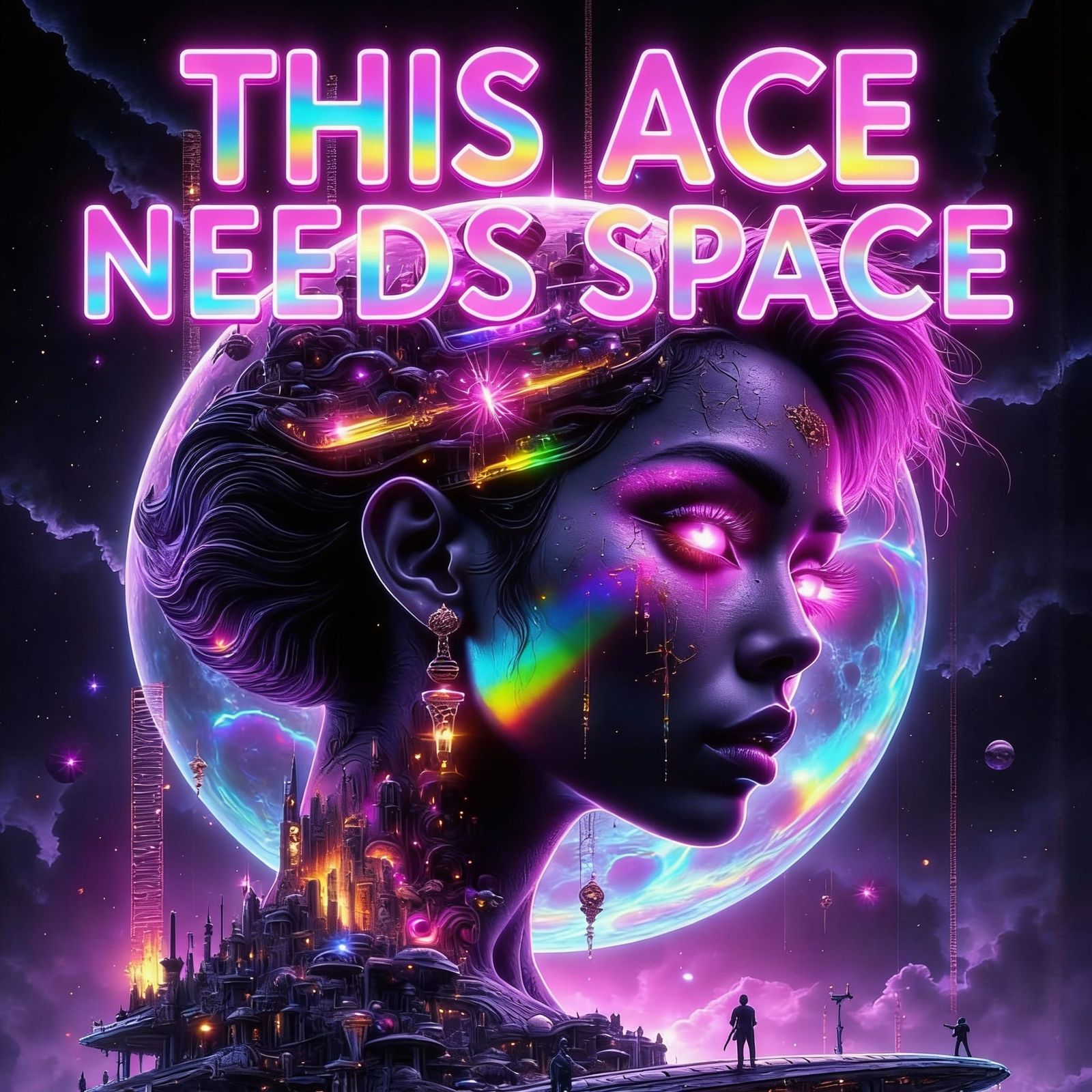 Cyberpunk Space Adventurer in Bold, Monochromatic Hues