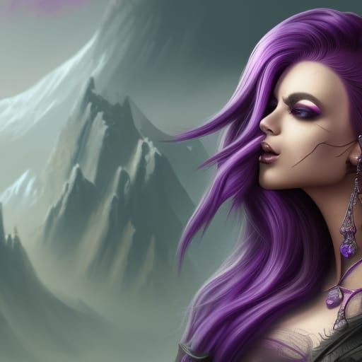 Teegan with Purple Hair, Detailed Matte Painting