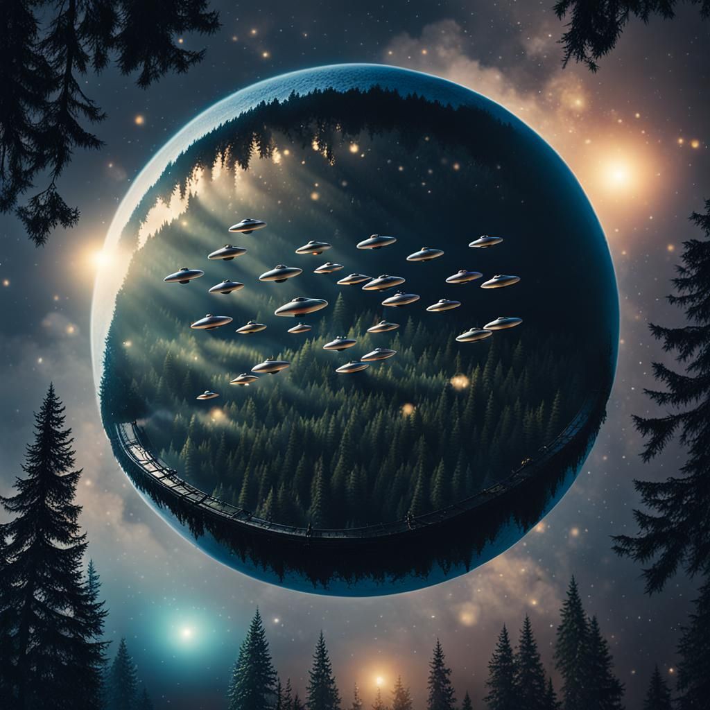 UFOs Hovering Above Forest: Professional Photography